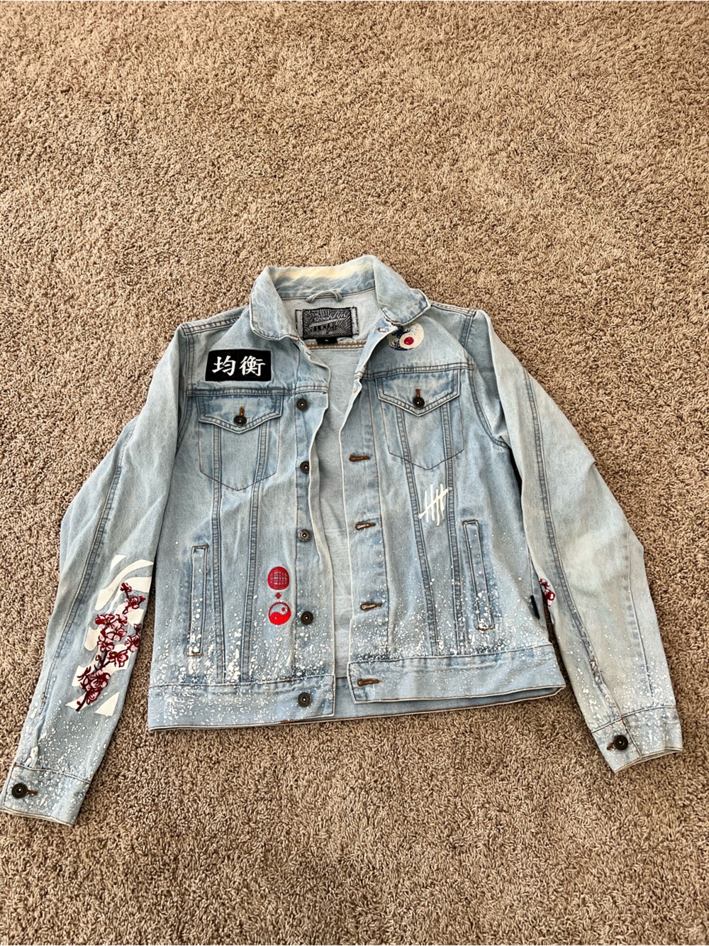 Brooklyn Cloth Light Blue Embroidered & Painted Denim Jacket with Red Accents